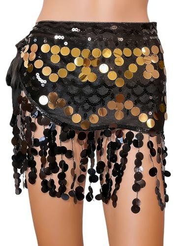 Falda Lentejuelas Mujer Faldas Cortas Falda de Danza del Vientre con Franja de Paillettes y Cadena de Cintura para Práctica y Estilo Elegante