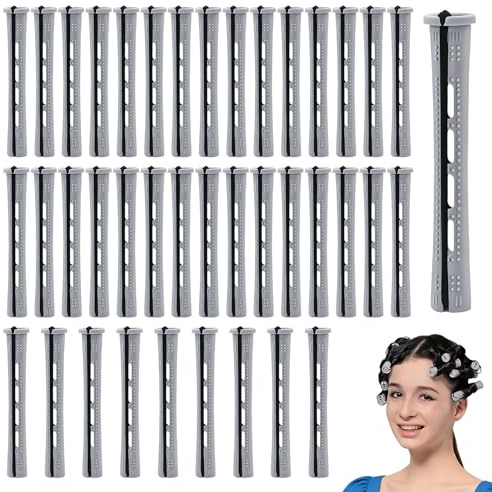 40 Bigodini Permanente Senza Calore,Riccia DIY,Piccoli per Capelli Corti,Autobloccanti Hair Curler per Naturali Lunghi con Elastico in Gomma Antiscivolo in Plastica 8,2 cm x 1,5 cm
