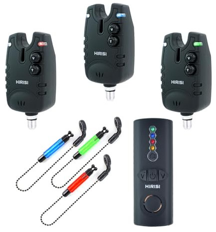 Hirisi Tackle Drahtloses Karpfenangeln Bissanzeiger Set 4+1Wasserdichtes Angelzubehör Bissanzeiger mit Funk (FBM-SQ-3)