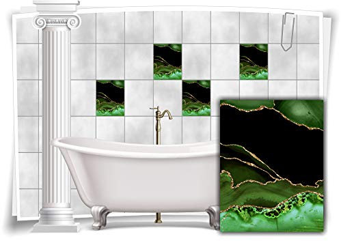 Medianlux Fliesen-Aufkleber Folie Marmor Öl Ölfarben Abstrakt Grün Gold Bad WC Deko Küche, 12 Stück, 20x25cm m23m101h-140127