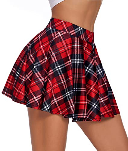 Avidlove Womens Skirts Y2k Pleated Mini Skirt Plaid Short Skirts Sexy Schoolgirl Costume Lingerie Skirts Rave Outfits Red Blue