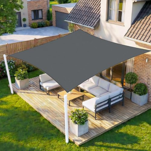 HENG FENG Sun Shade Sail Rectangle 2.5x3.5m Waterproof PES Polyester Canopy Awning Sunscreen with 95% UV Block for Outdoor Patio Garden Anthracite