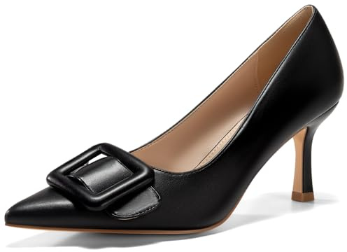 Coutgo Women's Pointed Toe Pumps Stiletto High Heels Slip on Elegant Wedding Pumps with Square Buckle