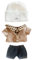 niannyyhouse 20 cm Plüsch-Puppe, Kleidung, Hut, Knopf, Denim, Flansch-Jeans, Puppen-Dressup (weiß + braun)