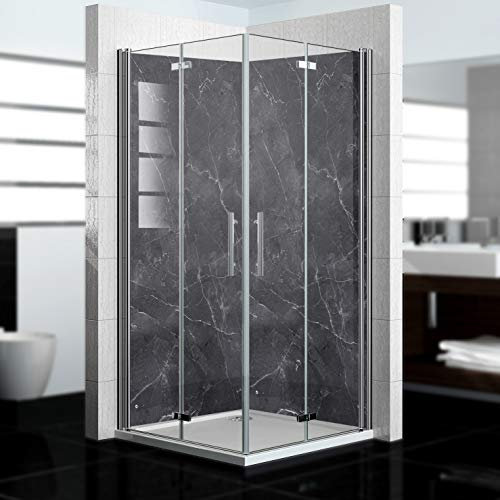 dedeco Paroi de douche d'angle imperméable motif marbre V7, vernis UV mat, 2 x 100 x 210 cm, comme paroi arrière de salle de bain pour remplacer le carrelage, comme paroi décorative, revêtement mural