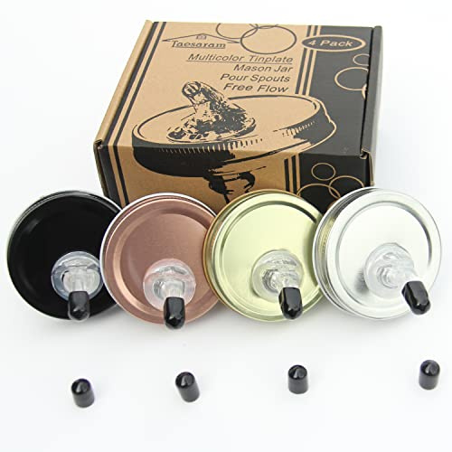 Mason Jar Pour Spouts Lid TinPlate Mason Jar Lid Dispenser Sprouting Lid Free Flow (4 units Metal Multicolor)