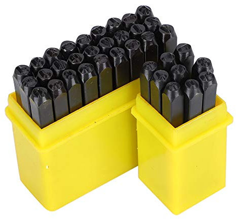 36 Stück Zahlen und Buchstaben Punch Set, 5 mm Schlagbuchstaben Set Alphabet A-Z, Zahlen 0-9, Symbol &, Metall Schlagstempel Stanzwerkzeug für DIY Leder Schmuckherstellung