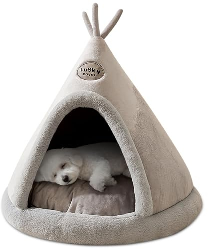 ALLSOPETS Cueva Cama Gato, Casa Interior de Invierno para Gatos Perros Pequeños, Cama Suave con Cojín Extraíble para Descanso y Relajación (Gris Plata, S)
