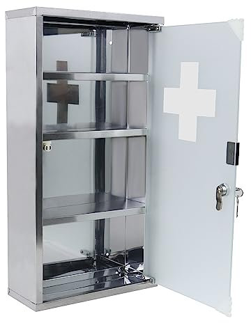 JOIEYOU Medizinschrank, Apothekerschrank aus Edelstahl, Medikamentenschrank mit 4 Fächer, Arzneischrank hängend Medikamenten Aufbewahrung - 30x12x57.5 cm