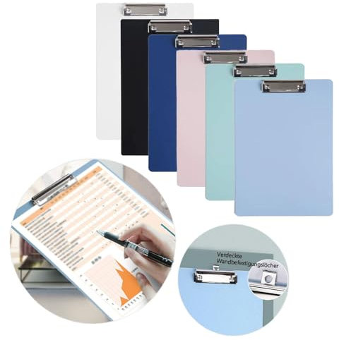 6 Stück Klemmbrett a4, Klemmbretter, Clipboard, Klemmmappe A4, Klemmbrettmappe, Kunststoff