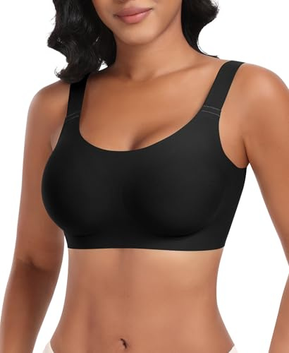 Ganado Sujetadores Mujer sin Aros Sujetador con Relleno Push up Básicos Bralette Cuello en U (Negro,M)