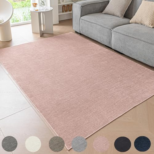 Ceneco Rosa Teppich Schlafzimmer, Kurzflor Teppich Wohnzimmer, rutschfeste Waschbare Teppiche, Teppiche Kurzflor Kinderzimmer, Büro, Lounge Bereich Tepich (Rosa, 120×160cm)