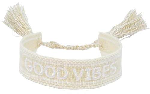 Selfmade Jewelry Stoff Armband in Beige, Web und Gewebtes Design für Frauen, Charmante Kleine Geschenkidee (GOOD VIBES)