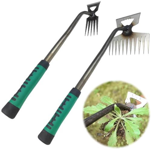 NAVESO 2 Pezzi Estirpatore Erbacce Manuale, Sarchiatore Manuale Inossidabile, con Artiglio A 5/11 Denti Estirpatore Erbacce, Attrezzi Giardinaggio Kit per Rimuovere Le Erbacce dal Giardino