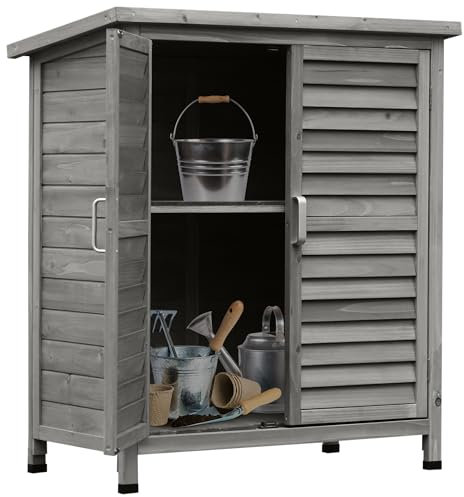 Outsunny Armoire de Jardin abri Jardin Remise pour Outils sur Pied dim. 87L x 46,5l x 96,5H cm étagère Portes persiennes Toit bitumé Gris