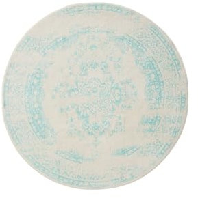 benuta Basic Teppich Sia - Creme/Türkis 160 cm Rund - Kunstfaser - Rund & im Style: Vintage, Boho-Style, Retro - Pflegeleicht für Wohnzimmer Schlafzimmer