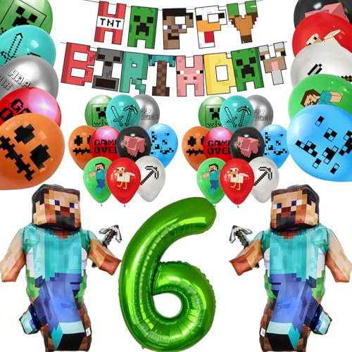 Gamer Geburtstagsdeko,6 Jahre Kindergeburtstag deko, Geburtstagsdeko Jungen,Gamer Luftballons Party Deko, für Kinder Junge und Mädchen Partydekorationen