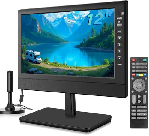 ZOSHING 12 Small 1080P screen TV with freeview Reception and Aerial,Two Power AC/DC-12V,HDMI-USB-VGA Input Ports for Camper/Monitors/kitchens