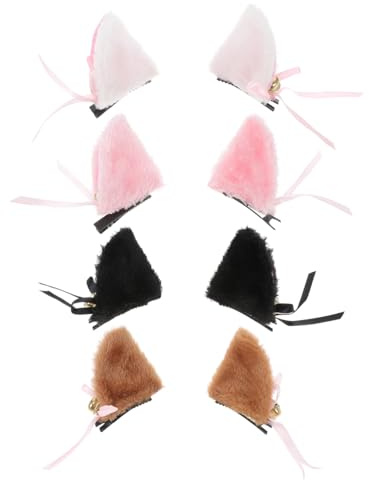 BESPORTBLE Cat Ear Hair Clips: 4 Pair Plush Animal Ear Hair Clip with Bells, Cute Cat Hairpin Headwear Headpiece for Halloween Costume Cosplay Party Dress