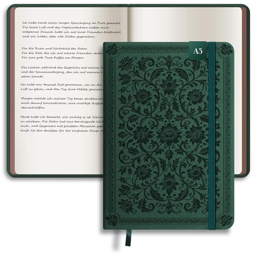 BIROYAL Notizbuch a5 Blanko, Hardcover Bullet Journal, 256 Seiten notizheft a5, 120gsm Papier, Notizbuch leer, Aesthetic Notebook Für Frauen Männer Notizen, Doodling, Skizzieren​ (Grün)