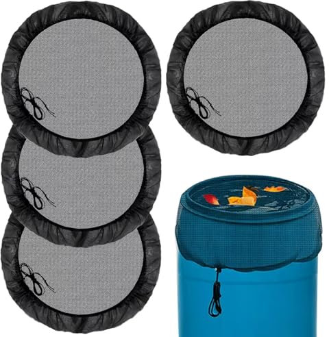 Filet pour Citerne de Pluie 80 cm, 4 Filet de Protection pour Tonneau de Pluie, Housse pour Tonneau de Pluie avec Cordon de Serrage, Couvercle de Tonneau Ajustable, Protection Moustiques et Feuilles
