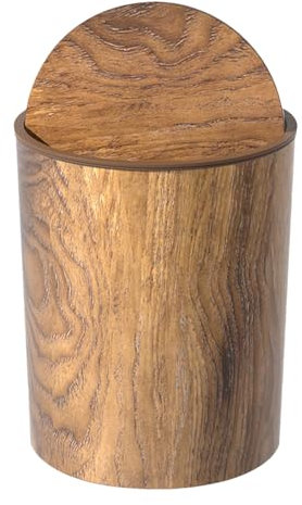 Retro Round Trash Can, Imitation Trash Can with Swing Lid, PP Garbage Container Bin, Reusable Farmhouse Waste Basket for Bedroom, Living Room, Kitchen, Bathroom Retro 26.8x22cm