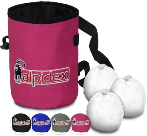 ALPIDEX Chalkbag 3 x Chalkboll 35 g Midjebälte Klättring Bouldering | Kritpåse, Boulderbag, Magnesiumpåse, Fleece, Dragsko, Gym, Inomhus, Utomhus, Justerbart, Färger