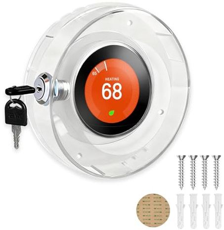 Round Thermostat Lock Case with Key, Upgraded,Thermostat Cover Universal, Thermostat Lock Case Clear, Electrical Safety Products, Fits Round Nest Thermostat(3.5x3.5x1.9 in) or Smaller