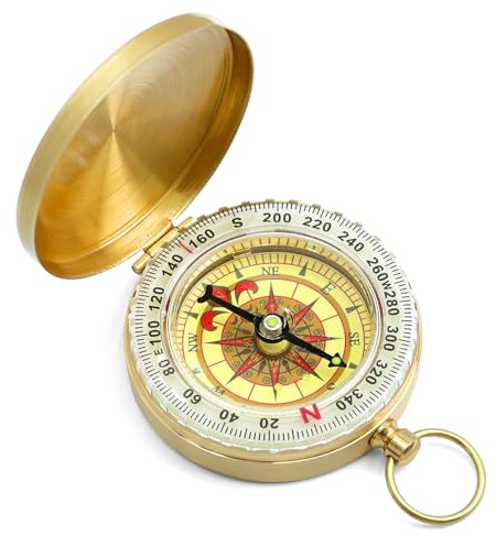 NYVOR Boussole Extérieur, Boussole Vintage en Laiton avec Fonctions Lumineuses et Étanches, Boussole de Poche‌ en Métal pour La Randonnée Camping Navigation et Les Activités de Plein Air