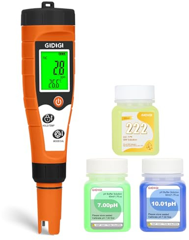 Tester pH e cloro per piscine, misuratore di sale per piscine, Misuratore 7 in 1 per acqua con funzione pH ORP cloro EC TDS temperatura per acqua di piscina, idromassaggio, Acqua domestica
