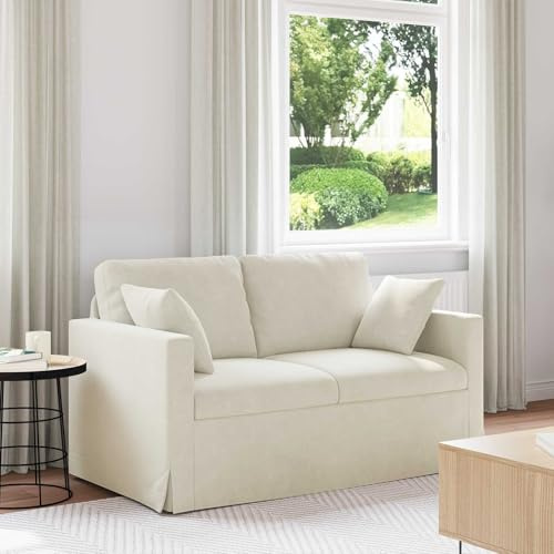 Ziaphsol Soffa, gräddvit, 138 x 78 x 80 cm, sammet, hörnsoffa med sovfunktion och avslappningsfunktion, modern design för vardagsrum och kontor