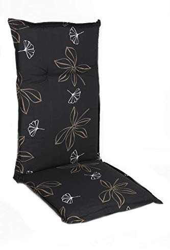Spetebo Pflegeleichtes Polster für Hochlehner - schwarz - Gartenstuhl Auflage mit Haltegurt - Sitzkissen Stuhlauflage (Modell 6)