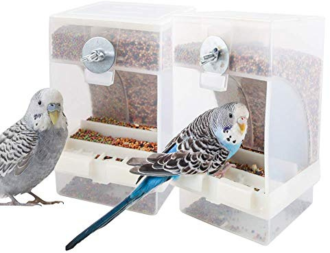 PINVNBY 2 PCS No Mess Bird Feeder, Automatic Bird Feeder for Cage, Seed Food Container Cage Accessories for Parrot Budgerigar Canary Cockatiel Finch Parakeet Green Cheek Conures Parrotlets Lovebirds