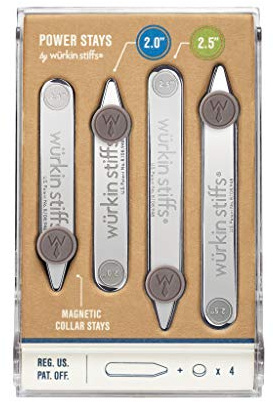 Würkin Stiffs Metal Magnetic Collar Stays for Men's Dress Shirts with Storage Case | As Seen on Shark Tank | Power Stays 2 Pack (2.0 & 2.5 Inch)