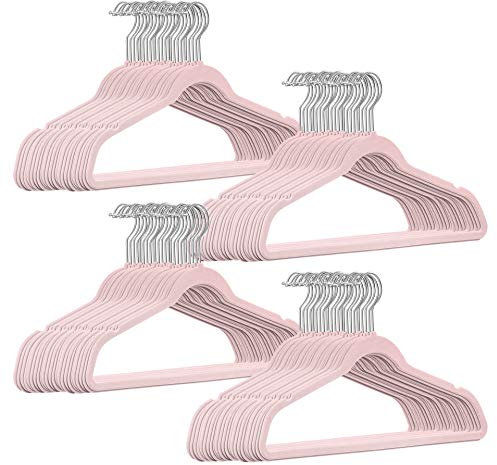 200 Stück hochwertige Samt Kleiderbügel in der Farbe Rosa mit Silber Haken/Anti-Rutsch/von StickandShine