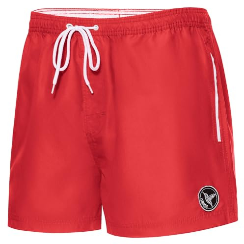 Ladeheid Bañador Hombre Natación, Secado Rápido con Forro Interior de Malla, Short Deportivo con Bolsillos Laterales y Traseros, Cintura Elástica, Tejido Transpirable LA40-199 (Rojo, XL)