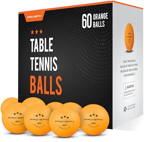 PRO SPIN Tischtennisbälle -Orange Tischtennisbällen 3 Sterne 40+ (60er-Pack) | Hochwertige ABS-Trainingsbälle | Extrem Robust für Innen- und Außen-Tischtennisplatten, Wettbewerb und Spiel