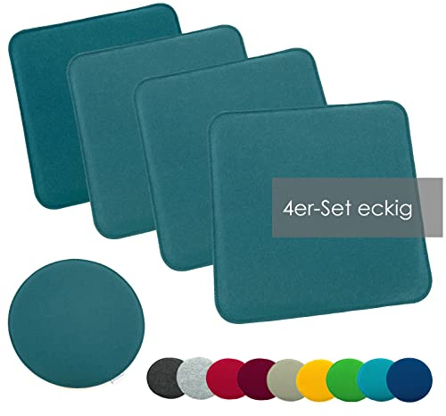 heimtexland ® 4er Pack Sitzkissen Filz Stuhlkissen Bodenkissen Polster Stuhlauflage Indoor Outdoor Kissen eckig Typ631 Filzkissen Petrol 35x35 cm 4 Stück
