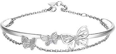 fdsmall Armband für Frauen Boho Einstellbar Silber Hohl Schmetterling Layered Stacking Link Kette Armbänder Schmuck Geschenk für Lady Frauen und Mädchen (01)