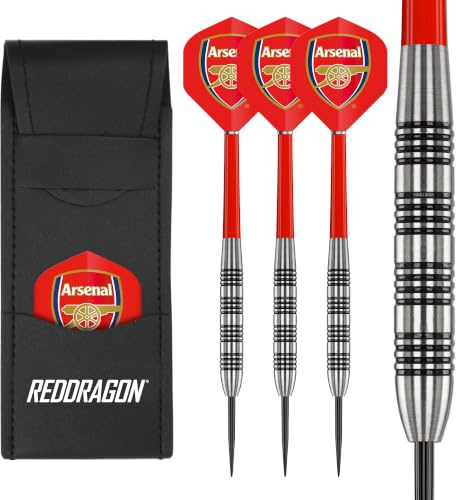 FOCO Set di freccette con licenza ufficiale Arsenal FC con 80% tungsteno, 24 g, con asta per freccette e custodia per freccette, accessori professionali per freccette