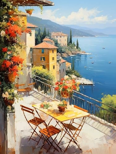 Taxpy Pinturas al óleo sobre lienzo Paisaje de ciudad costera,K,30 * 40cm Decoración Hogar Del Cuadro Pantalla Pared De La Lona De La Pintura De Salón, Dormitorio