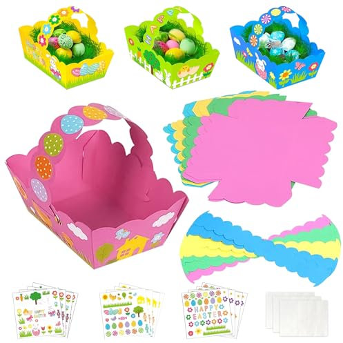 LXYYDS 8 Piezas Canasta de Pascua, Canasta de Pascua de Papel, Canastas de Pascua para Llenar, Cesta de Pascua Creativa, Manualidades Infantiles de Pascua, para Huevos, Caramelos, Regalos