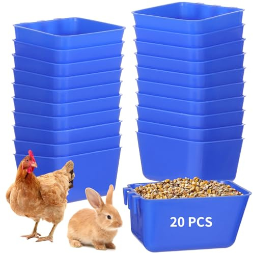 YOFAPA 20 Pcs Cage Cups, 16oz Chicken Bird Hanging Feeders, Plastic Pigeon Waterers, Chicken Water Bowls, Bunny Seed Bowls, Seed Containers for Pets, Roosters, Parrots, Pigeons