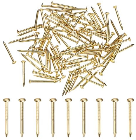 M METERXITY 100-Pack Small Tiny Nails, 1.2mm x 15mm Brass Precision MIni Nails Hardware Round Head for Wooden/DIY Crafts Decorative/Household Accessories/Picture Hanging