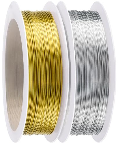 0.3mm x 100m Basteldraht Dünn, Silber Gold Schmuckdraht, Blumendraht, Bindedraht, 2 Rollen Draht zum Basteln für Schmuck Herstellung, Häkeln, DIY Handwerksarbeit, Blumensträuße, Binden & Verknoten