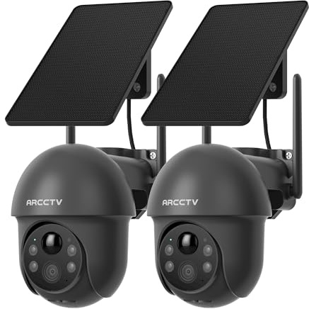ARCCTV 2.5K 4MP Caméra Surveillance WiFi Exterieure sans Fil Solaire, 360° PTZ Camera Solaire WiFi PIR Détection, Vision Nocturne en Couleur, Audio Bidirectionnel, Alexa/IP65/App (Gris, Kit 2 pcs)