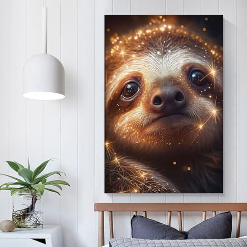 POLIUAWS Faultier-Leuchtbild auf Leinwand für die Wand, rustikales Badezimmer im Landhausstil, moderne Wandkunst, 16 x 24 Zoll (40 x 60 cm)