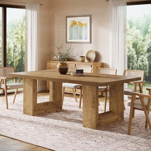 Tribesigns Farmhouse Rustic Dining Table 6 Seater, 160 x 80 cm Rectangular Wooden Kitchen Tables with Heavy Duty Legs, Rustic Brown Dinner Table for Living Room, Home, Office, Walnut Finish