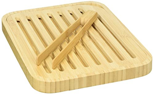 Pebbly nba055 Set di tagliere e pinze per pane tostato, bambù beige 26 x 20 x 2 cm