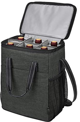 Tirrinia 6 Bottle Wine Gift carrier - Insulated & Padded Wine Carrying Cooler Tote Bag with Handle and Adjustable Shoulder Strap for Travel or Picnic, IDEAL Wine Lover Gift, Black
